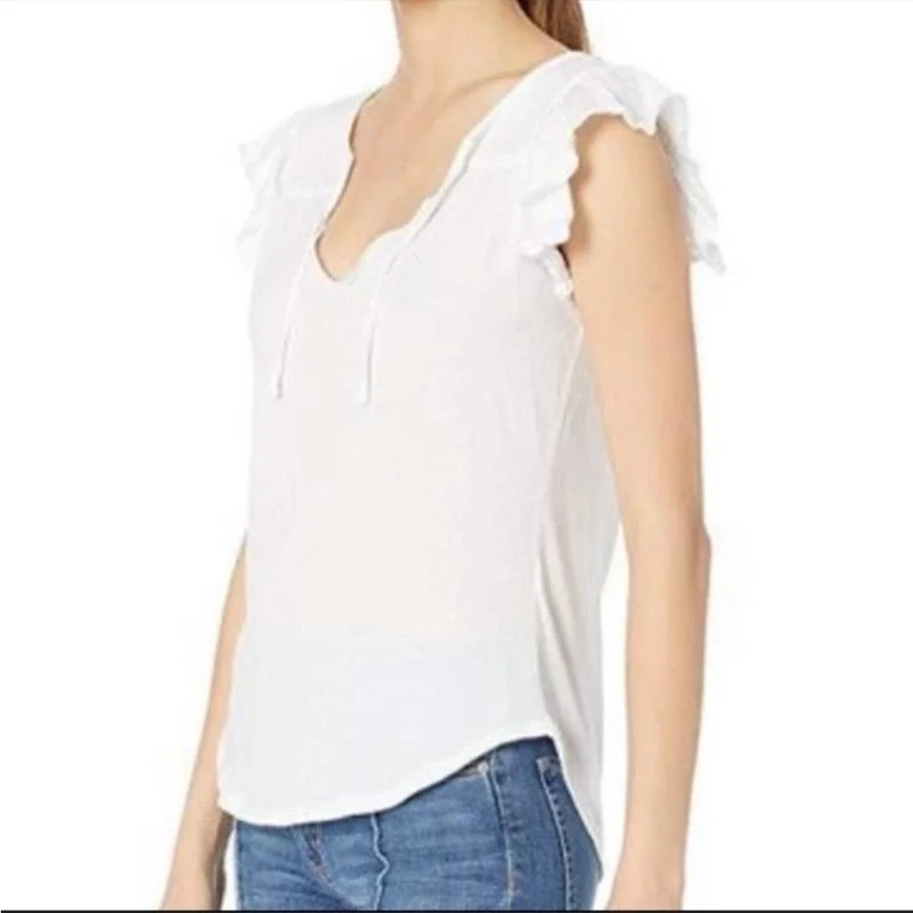 Chaser White Cotton Flutter Sleeve Tee Shirt Size Extra Small